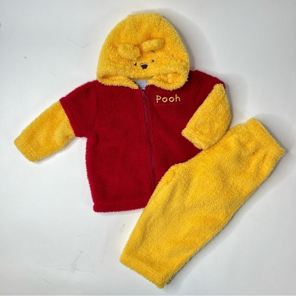 DISNEY Winnie The Pooh Plush Fuzzy Two Piece Hoodie Pants Set Halloween Costume